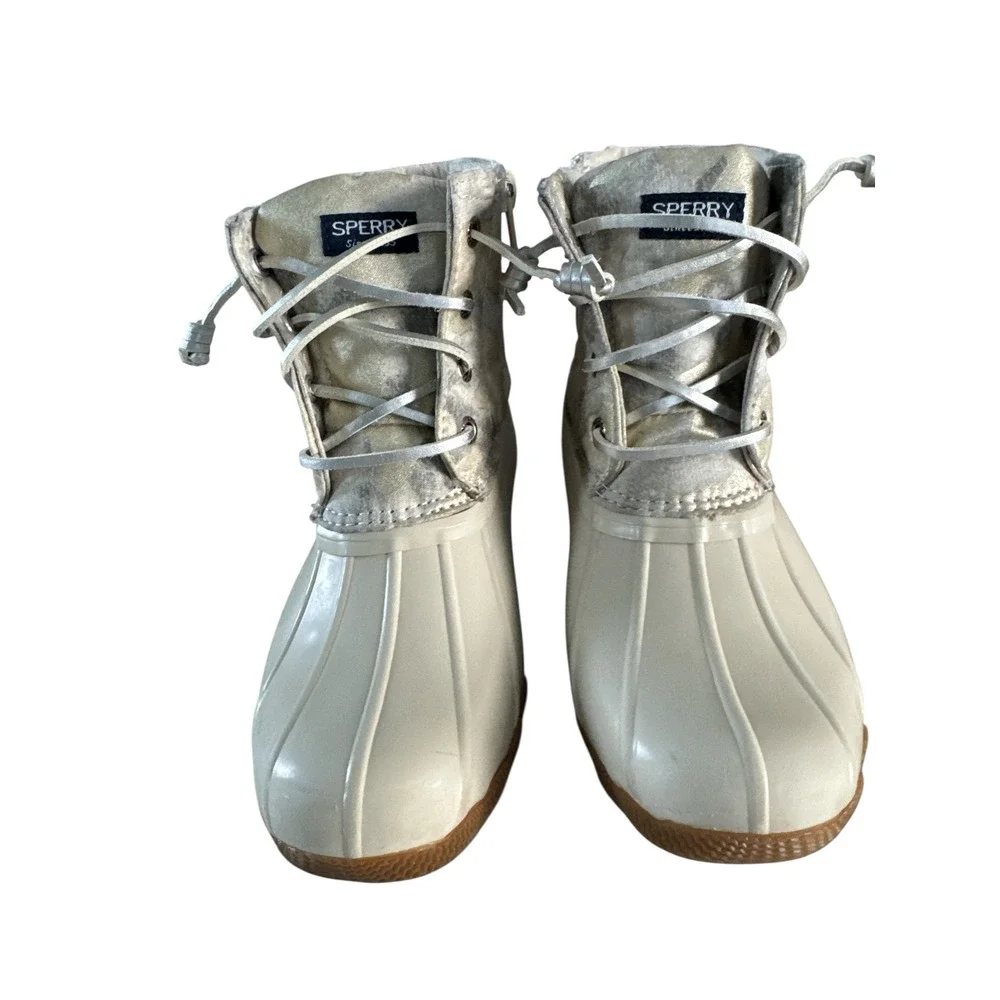 Sperry Kids Size 1M Metallic Camo Duck‎ Boots Lace Up Waterproof Shoes